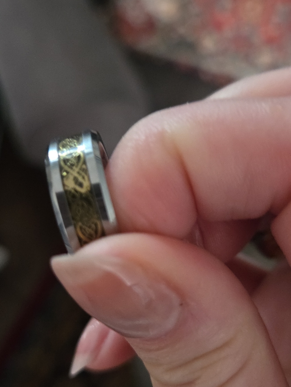 Celtic-Inspired Two-Tone Stainless Steel Ring - Gold & Silver Size 10